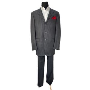 Carl Sterr Wool Gray Stripe Notch Lapel Three Button Suit - Men's Size 43XL